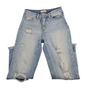 KanCan Signature Mom Fit Jeans Light Wash Distressed Cuffed Hem Size 25
